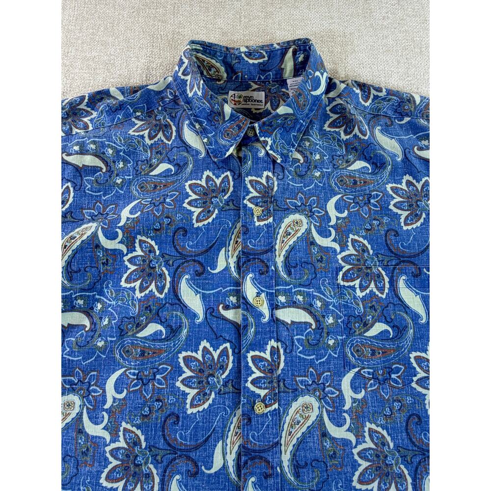 Reyn Spooner Men's 2XL Blue Hawaiian Floral Paisley Short Sleeve Button Shirt - Picture 7 of 8